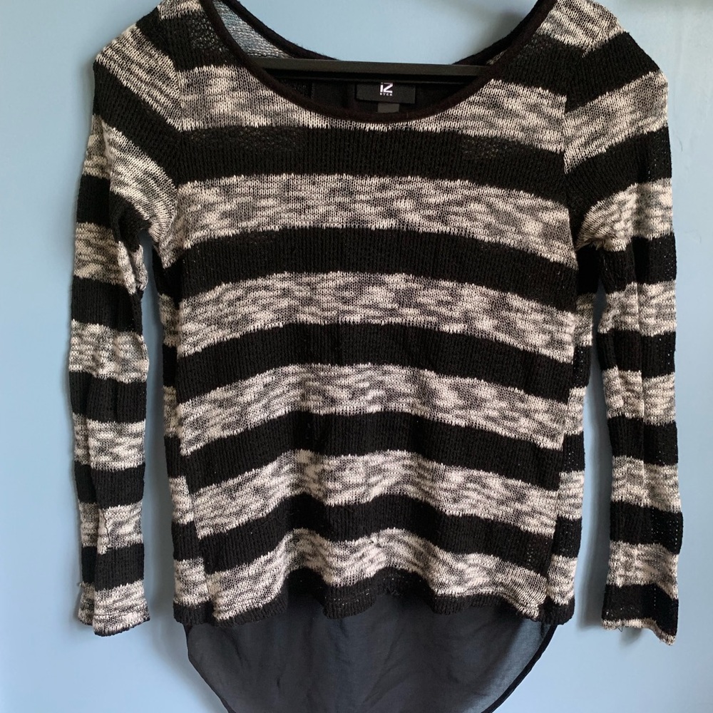 Black, White & Heather Striped Multi Layer Blouse